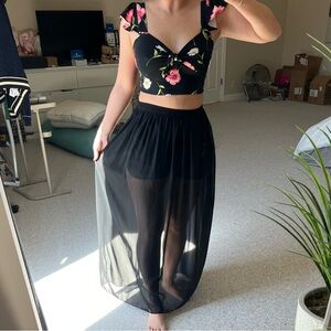 American Apparel Black Chiffon Single Layer Maxi Skirt XS/S